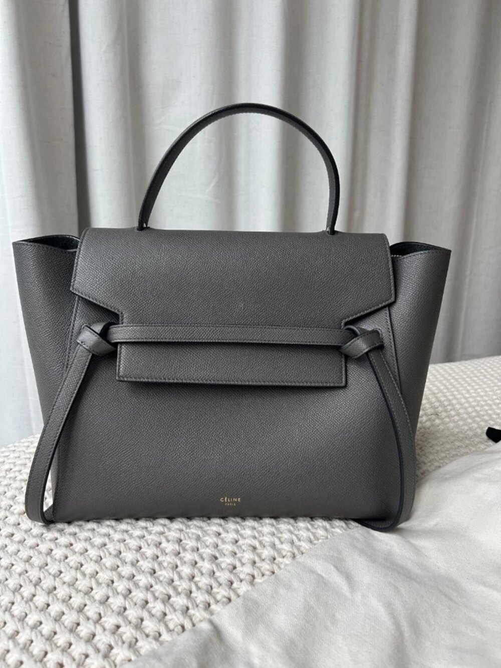 Phoebe Philo Era Celine Grained Calfskin Mini Belt Bag Gray